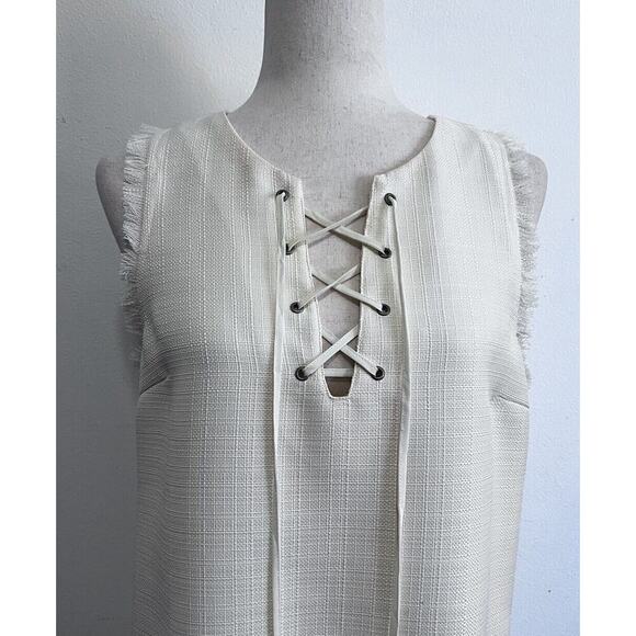 JOA LA Ivory Shift Dress Womens Size Medium Lace Up Neckline Sleeveless - Picture 2 of 7